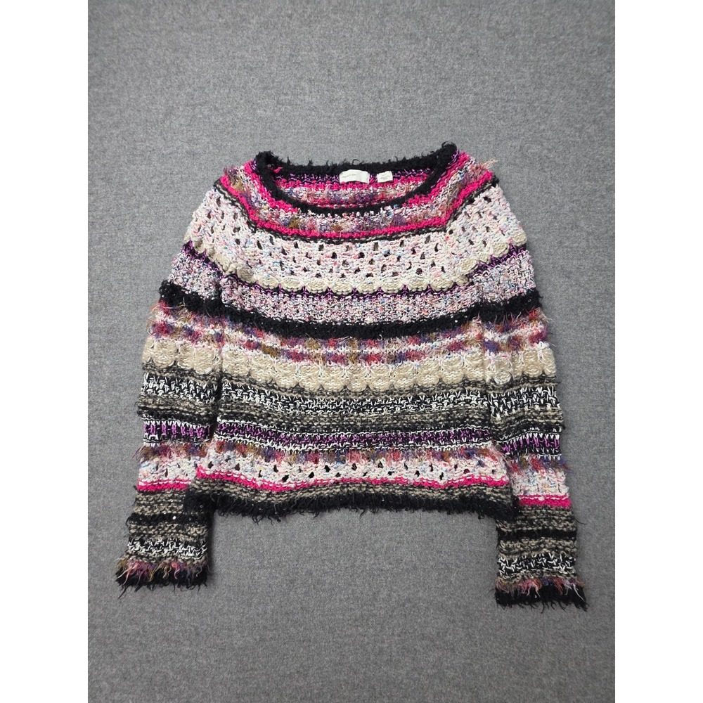 Sleeping On Snow Anthropologie Sweater Womens XS Multi Striped Chunky Knit Fuzzy